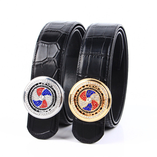 Web Celebrity Leather Belt for Men with Crocodile Pattern Matching Timing Spinning Top Smooth Buckle Hot Style