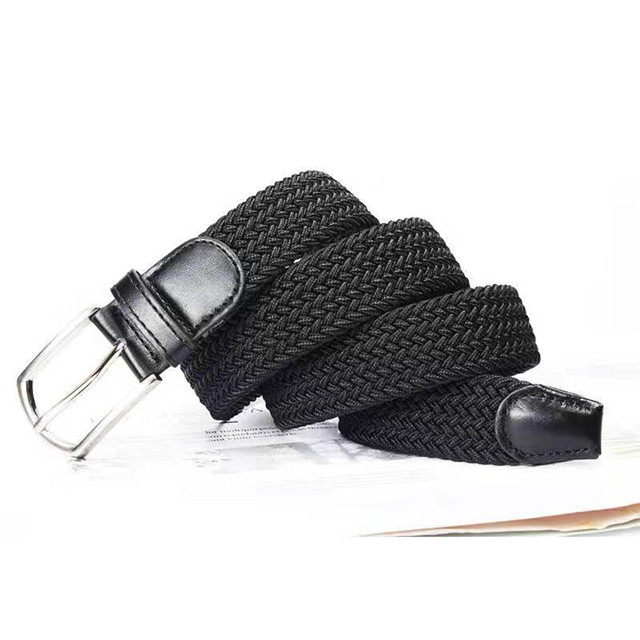 Wholesale Custom Logo Men Black Stretchy Adjustable Braided Women Woven Elastic Stretch Belt with Pin Buckle 