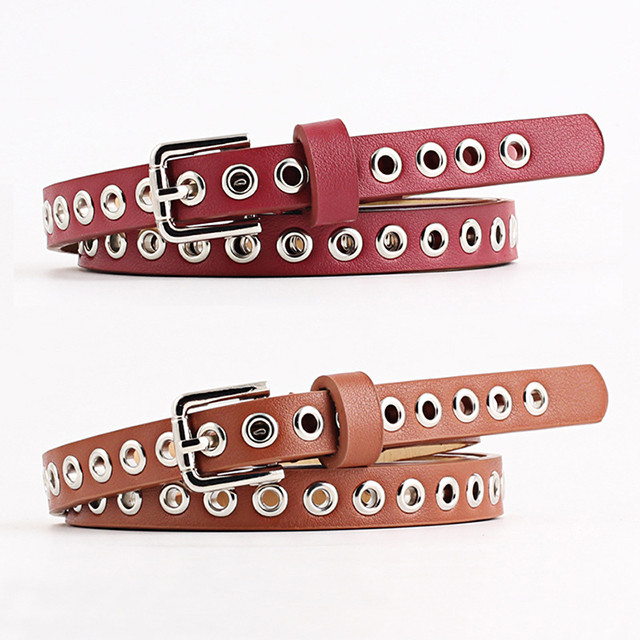 Wholesale Fashion Women's Skinny PU Leather Belt with Grommets Ladies Belt Manufacturer