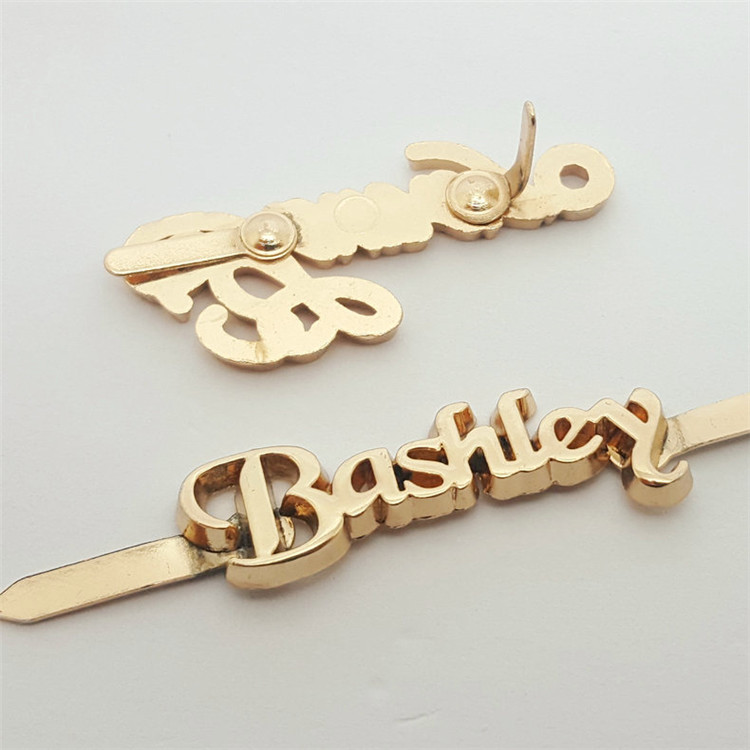 Custom Gold Metal Plate Clothes Logo Labels Clip Tags Charms for Clothes 