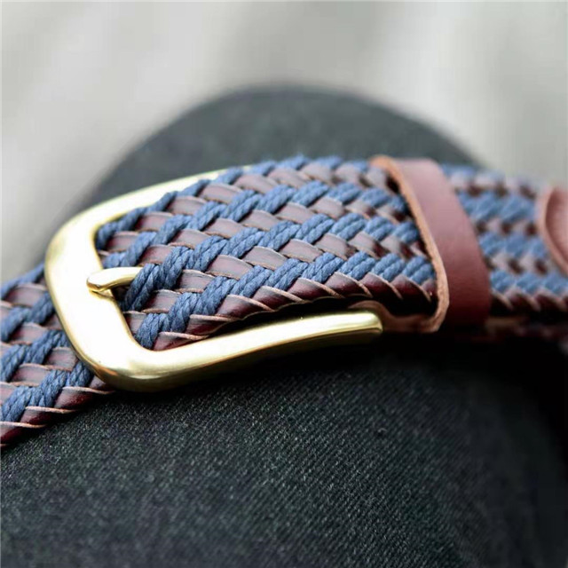 Men Casual Waistband Leather Belts Woven Stretch Braided Elastic Leather Buckle Belt 
